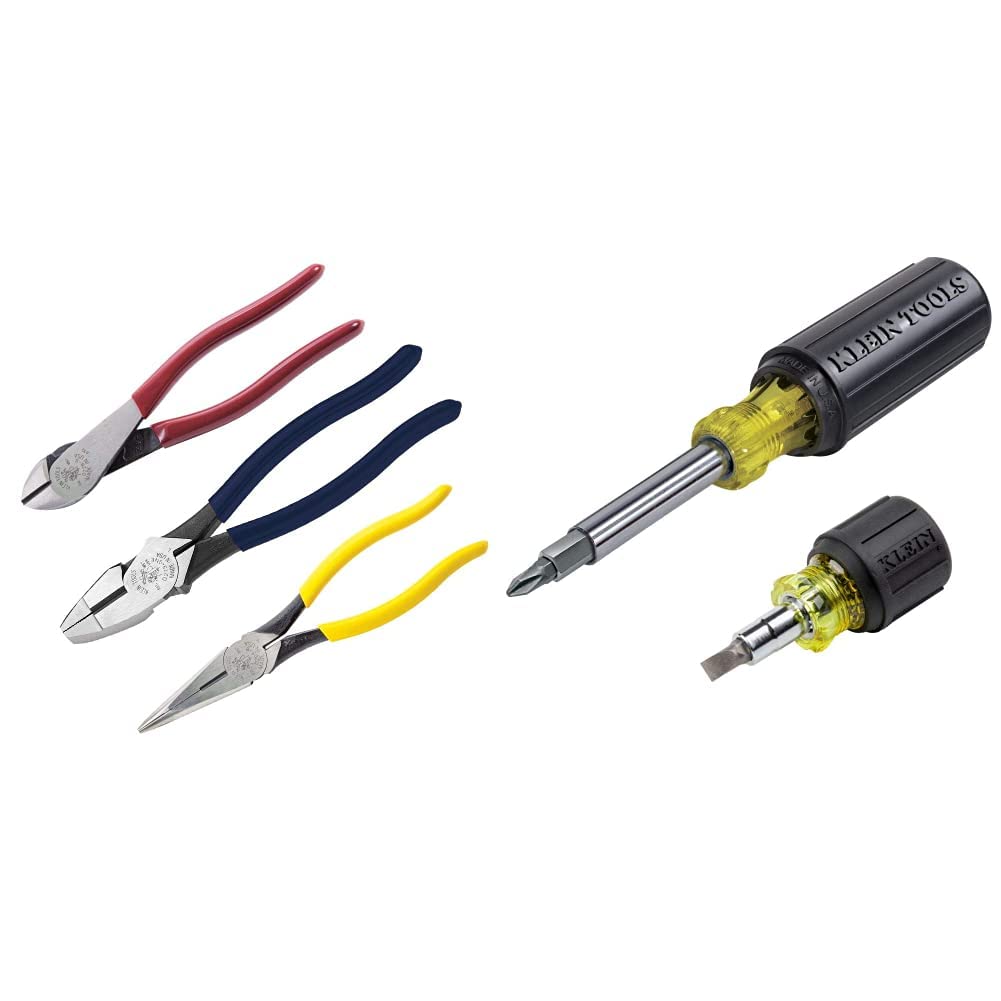 Klein Tools 4-Piece Electrician Tool Set with Pliers, Screwdrivers & Bits - Professional Electrical Repair Kit for Home, Office & DIY Projects
