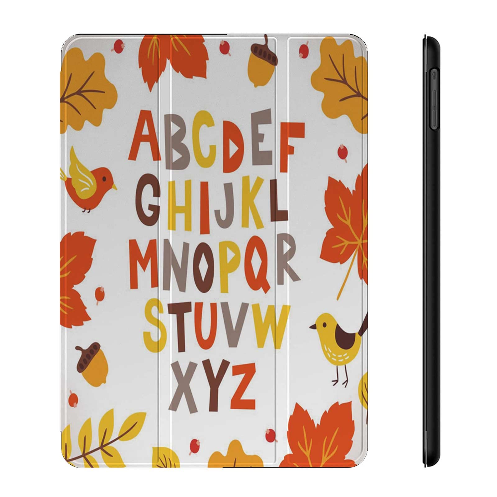 Premium Hand-Drawn iPad Air 5/4 Case with Pencil Holder - Floral Design Featuring Latin Alphabet, Birds, Oak Leaves & Berries | Compatible with Apple Pencil 2nd Gen | Auto Wake/Sleep | Perfect for Artists, Students & Professionals