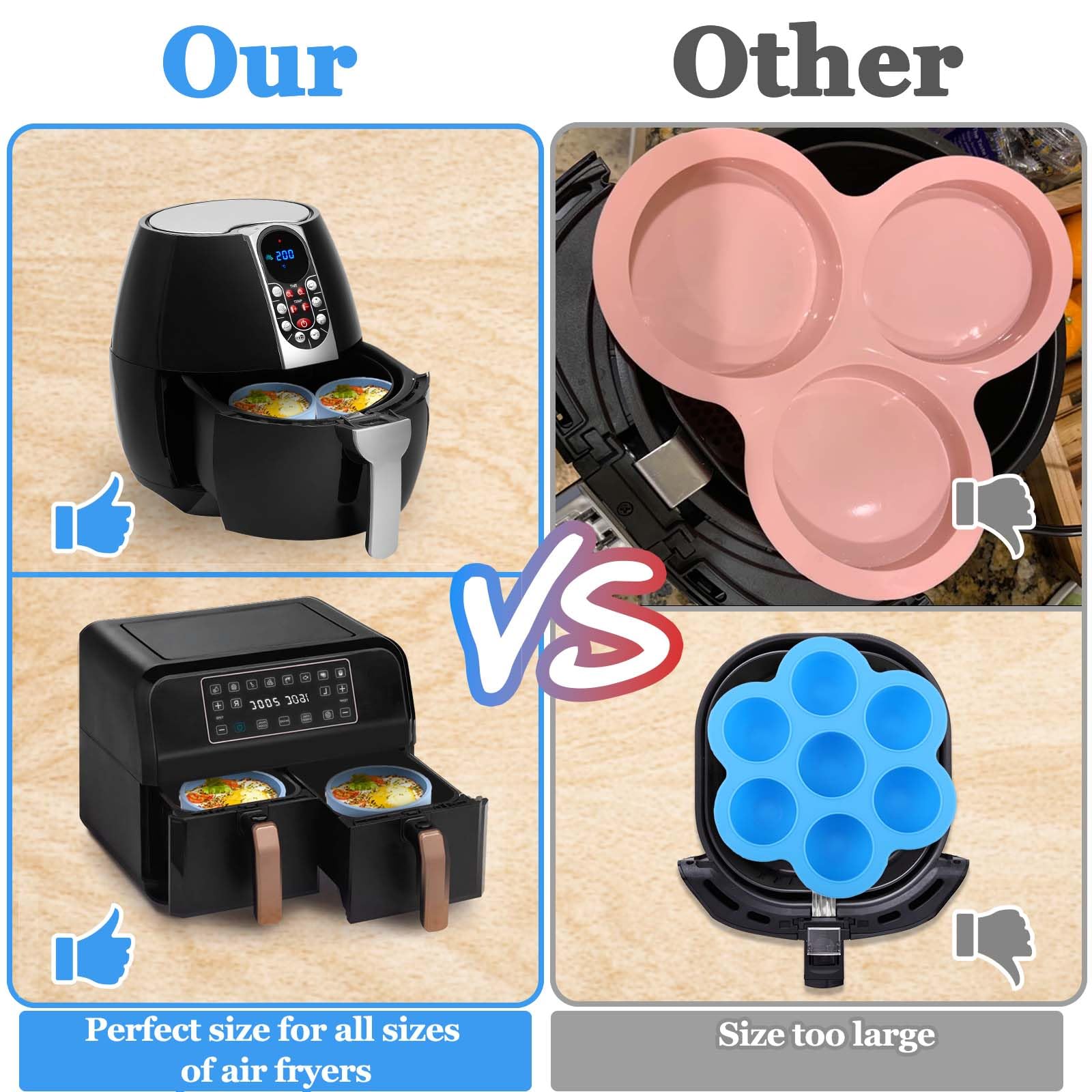 XANGNIER 3-Piece Silicone Air Fryer Egg Mold Set - Reusable Nonstick Egg Bites Pan for Microwave & Sous Vide Cooking | BPA Free, Dishwasher Safe | Perfect for Keto Breakfast, Meal Prep & Air Fryer Accessories (Blue)