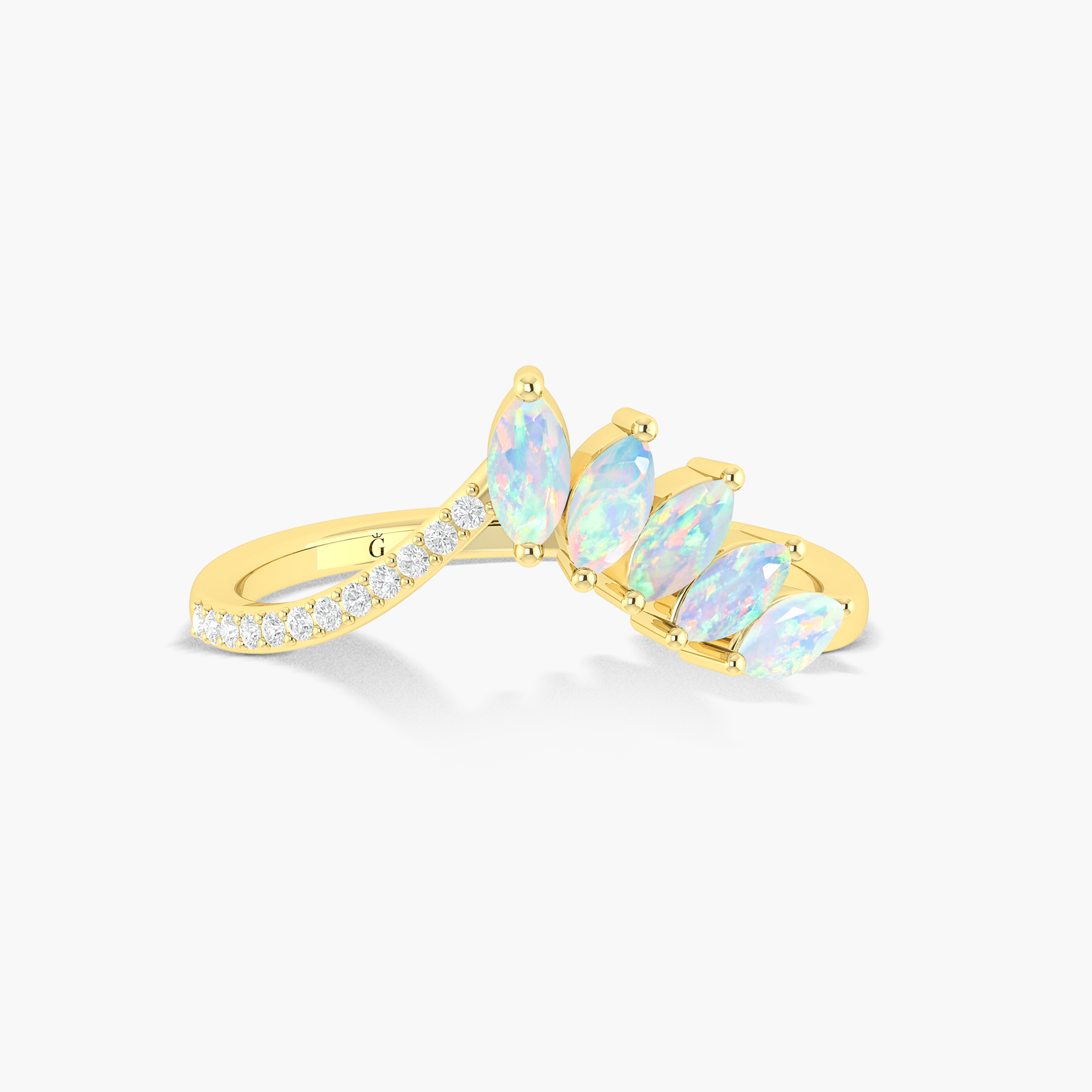 4 Marquise Natural Fire Opal & Round Zircon Ring - Elegant Wedding, Engagement, Anniversary Jewelry Gift for Her