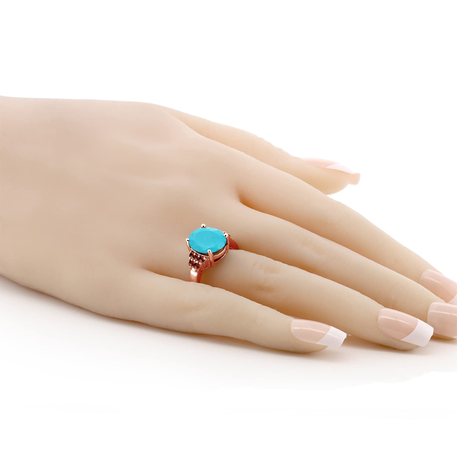 3.48 Ct Oval Green Turquoise & Red Garnet Ring in 18K Rose Gold Plated Silver | Gem Stone King | Elegant Jewelry for Weddings, Parties & Special Occasions