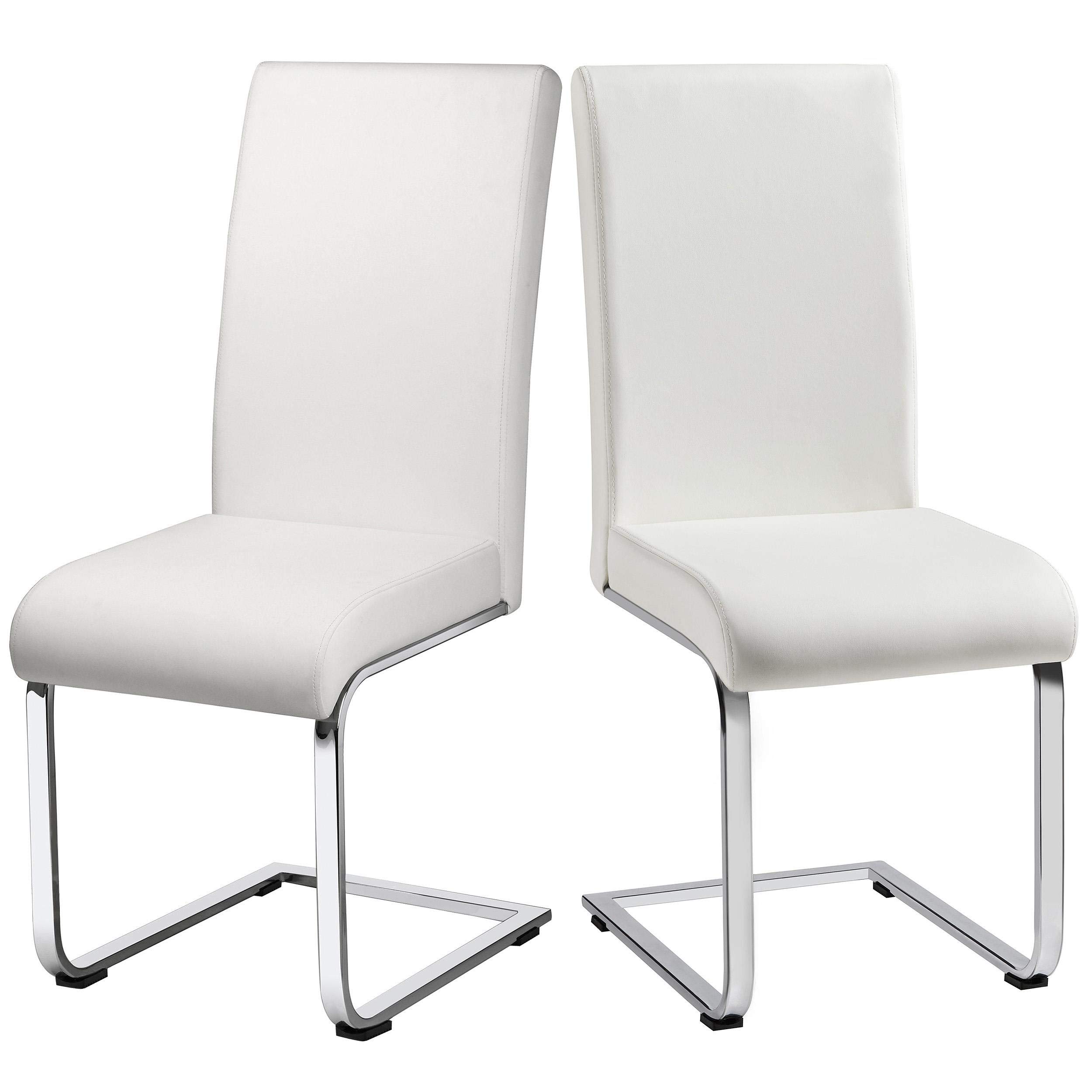 Premium White Leather Dining Chairs Set of 2 - Modern Padded Seat Metal Leg Chairs for Dining Room, Kitchen & Living Room - Elegant Home Furniture for Family Gatherings & Dinner Parties