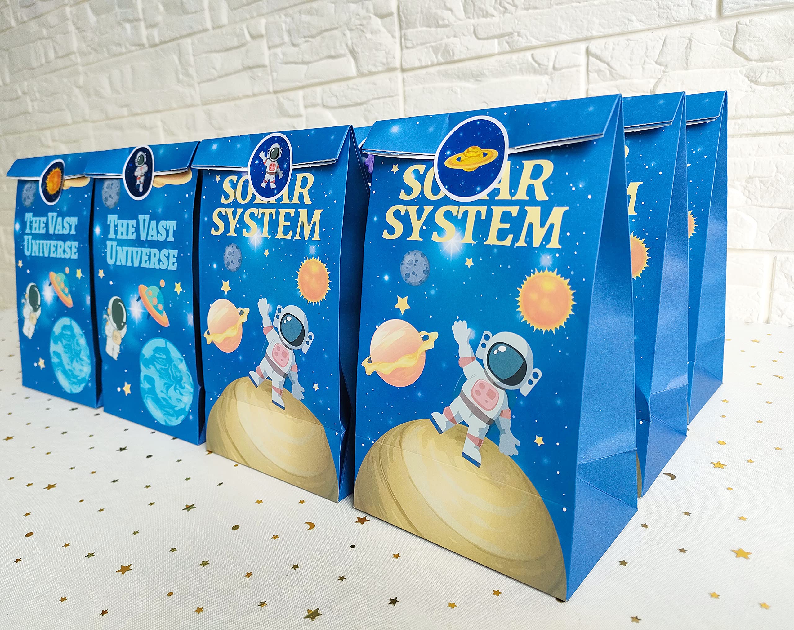 Space Themed Party Favor Bags - 12pcs Astronaut Goodie Bags with Thank You Stickers for Kids Birthday, Space Party Decorations & NASA Themed Events - Perfect for Astronaut Birthday Parties, Classroom Rewards & Outer Space Celebrations