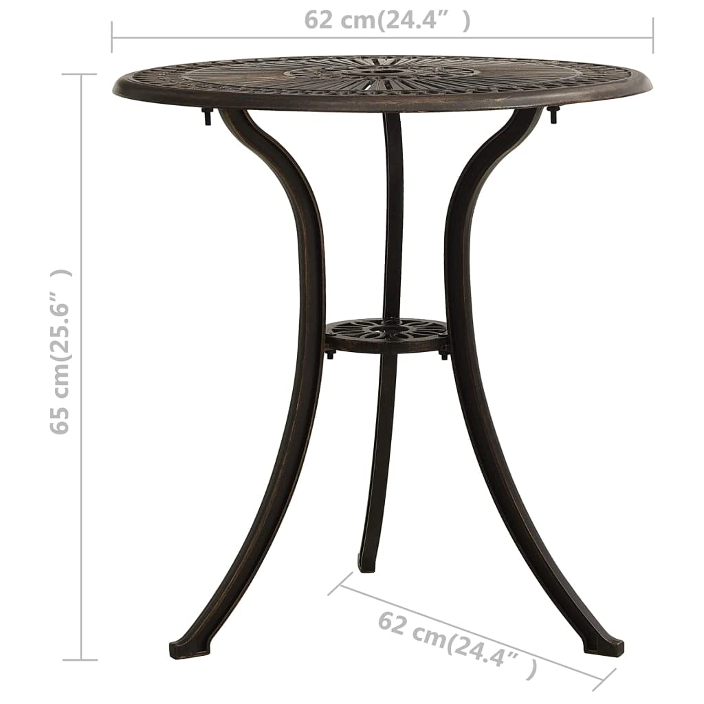 Antique Bronze 3-Piece Aluminum Bistro Set - Outdoor Patio Table & Chairs with Umbrella Hole - Durable Cast Aluminum Furniture for Garden, Balcony, Backyard & Poolside Dining