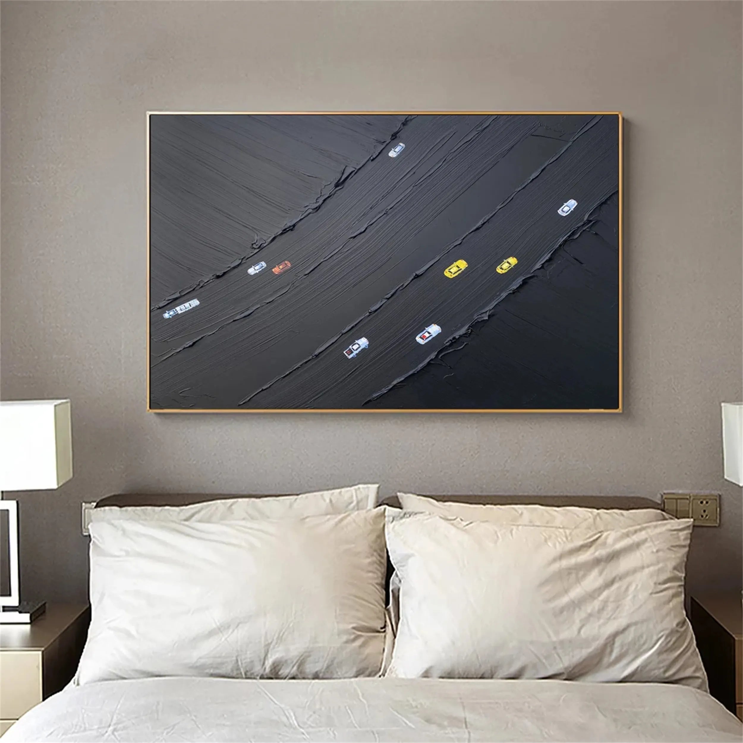 Black Minimalist Textured Painting Canvas - Modern Abstract Wall Art for Home & Office Decor #MZ091 | Perfect for Living Room, Bedroom & Office Spaces