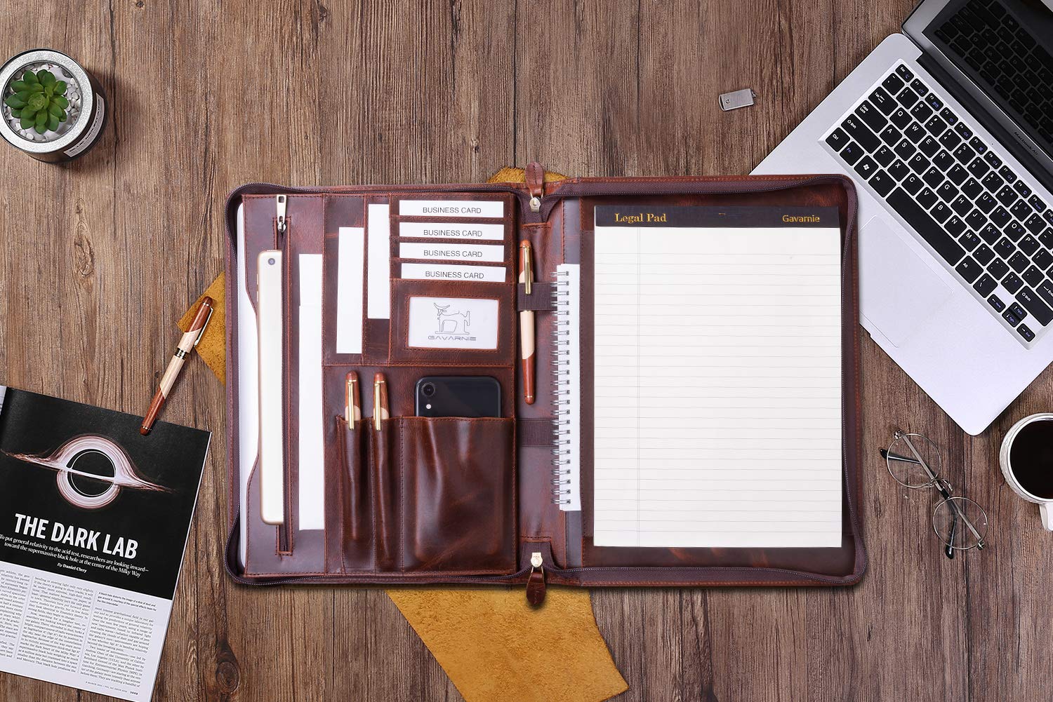 Premium Genuine Leather Professional Business Portfolio Padfolio with Zipper for Men - Executive Organizer for Meetings, Travel & Office - Includes Notepad - Perfect Graduation Gift & Corporate Present (Oil Wax Finish)