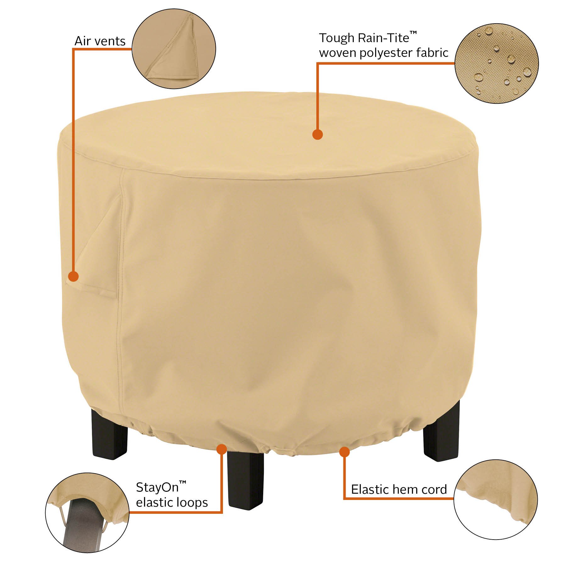 Classic Accessories Terrazzo Water-Resistant 30 Inch Round Ottoman/Coffee Table Cover - Durable Outdoor Table Protector for Patio, Deck, and Garden Furniture