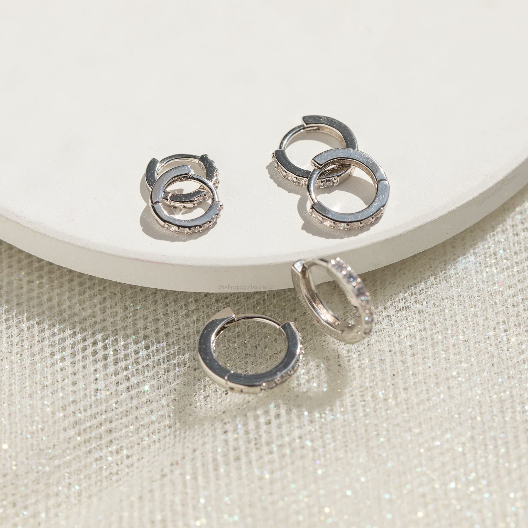 925 Sterling Silver Hoop Earrings for Women - Cubic Zirconia Studded Sleeper Cartilage Earrings in Yellow Gold/White Gold/Rose Gold/Gun Black Plated (8/10/12mm) | Perfect for Everyday Wear, Parties & Gifts