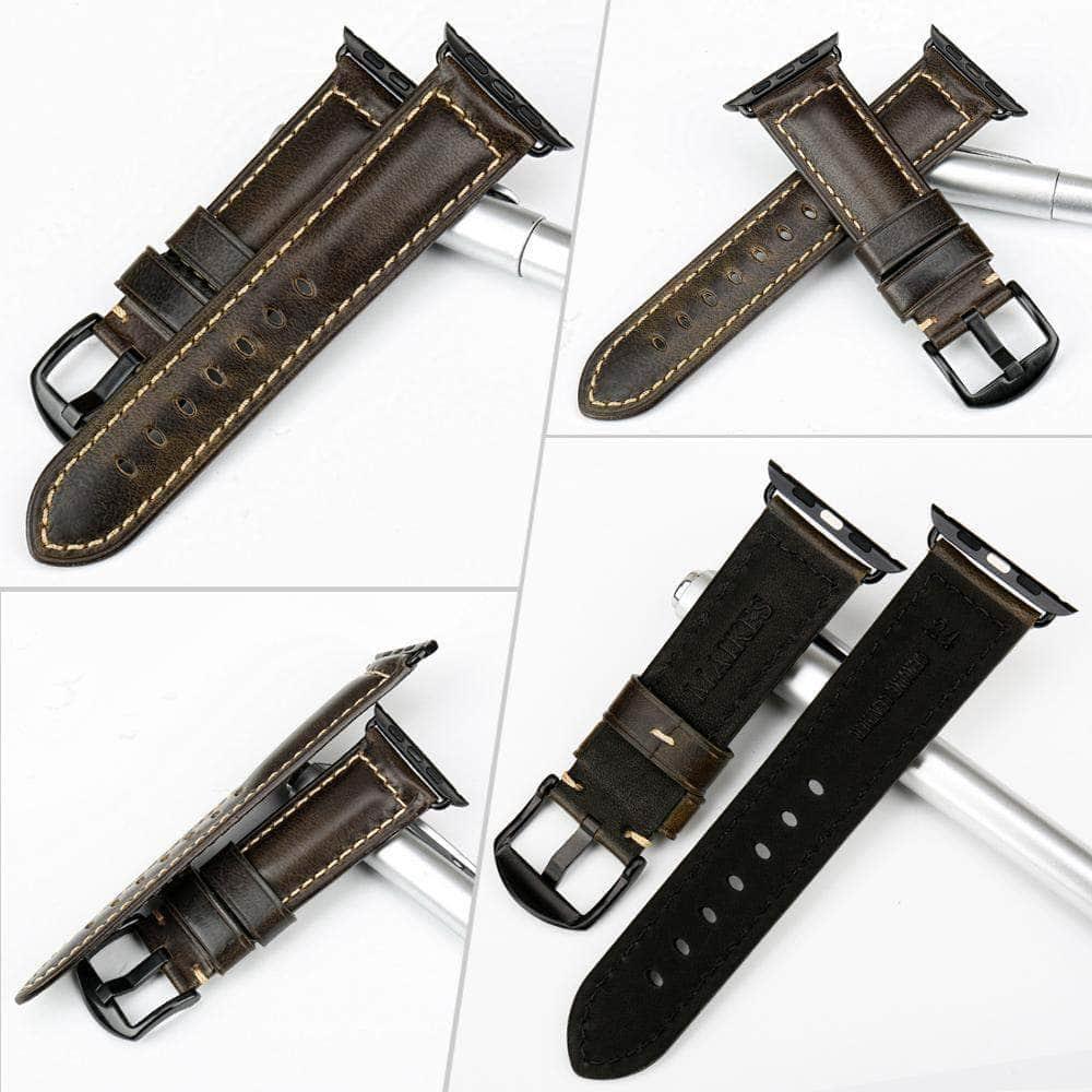 Genuine Leather Vintage Watch Band for Apple Watch Series 6/5/4/3/2/1/SE - 44mm 42mm 40mm 38mm - Perfect for Business, Casual & Everyday Wear