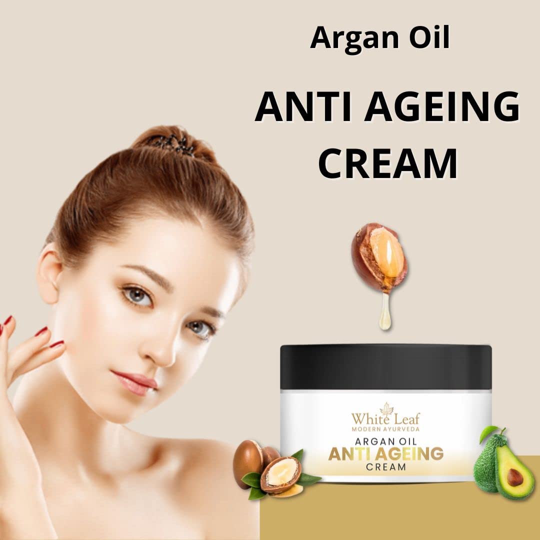 White Leaf Anti-Aging Face Cream 50g with Jojoba & Argan Oil - Day & Night Moisturizer for Men & Women, Reduces Wrinkles & Fine Lines | Perfect for Daily Skincare Routine & Travel