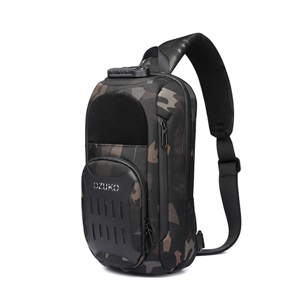 OZUKO Anti-Theft Sling Backpack - Waterproof Crossbody Chest Shoulder Bag for Men & Women - Lightweight Daypack with RFID Protection (Camouflage) - Perfect for Travel, Hiking, Commuting & Daily Use