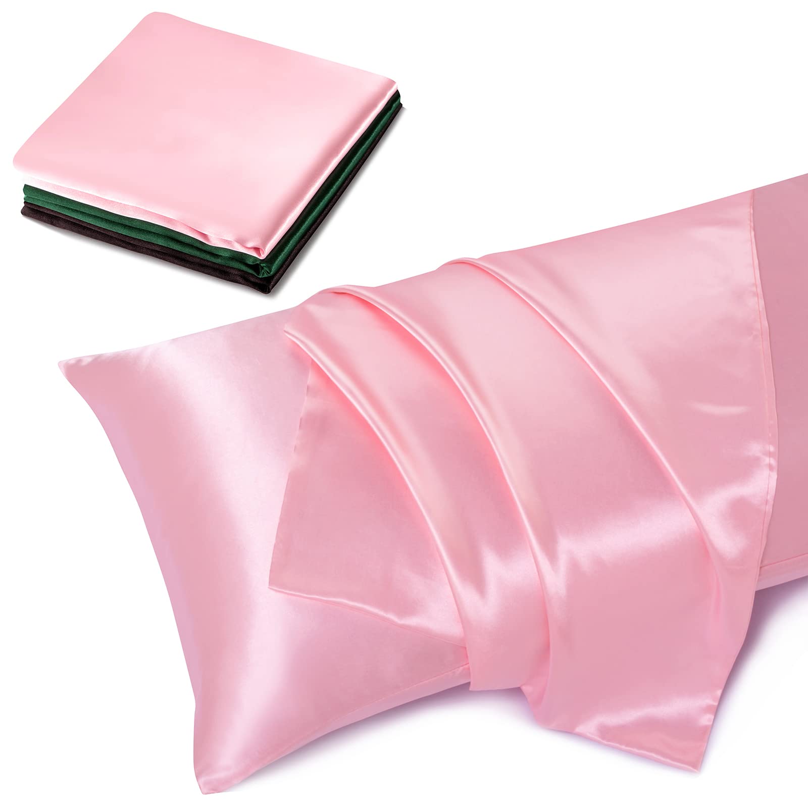 TREELY 2 Pack Satin Body Pillowcase for Hair and Skin Care - 20x54 Inch Silky Smooth Pillow Cover with Envelope Closure - Pink - Perfect for Sleeping, Travel & Home Decor