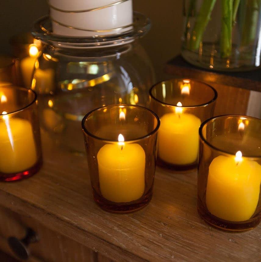 Eastland 144-Pack Amber Glass Votive Candle Holders - Bulk Set for Weddings, Parties, Restaurants & Home Decor
