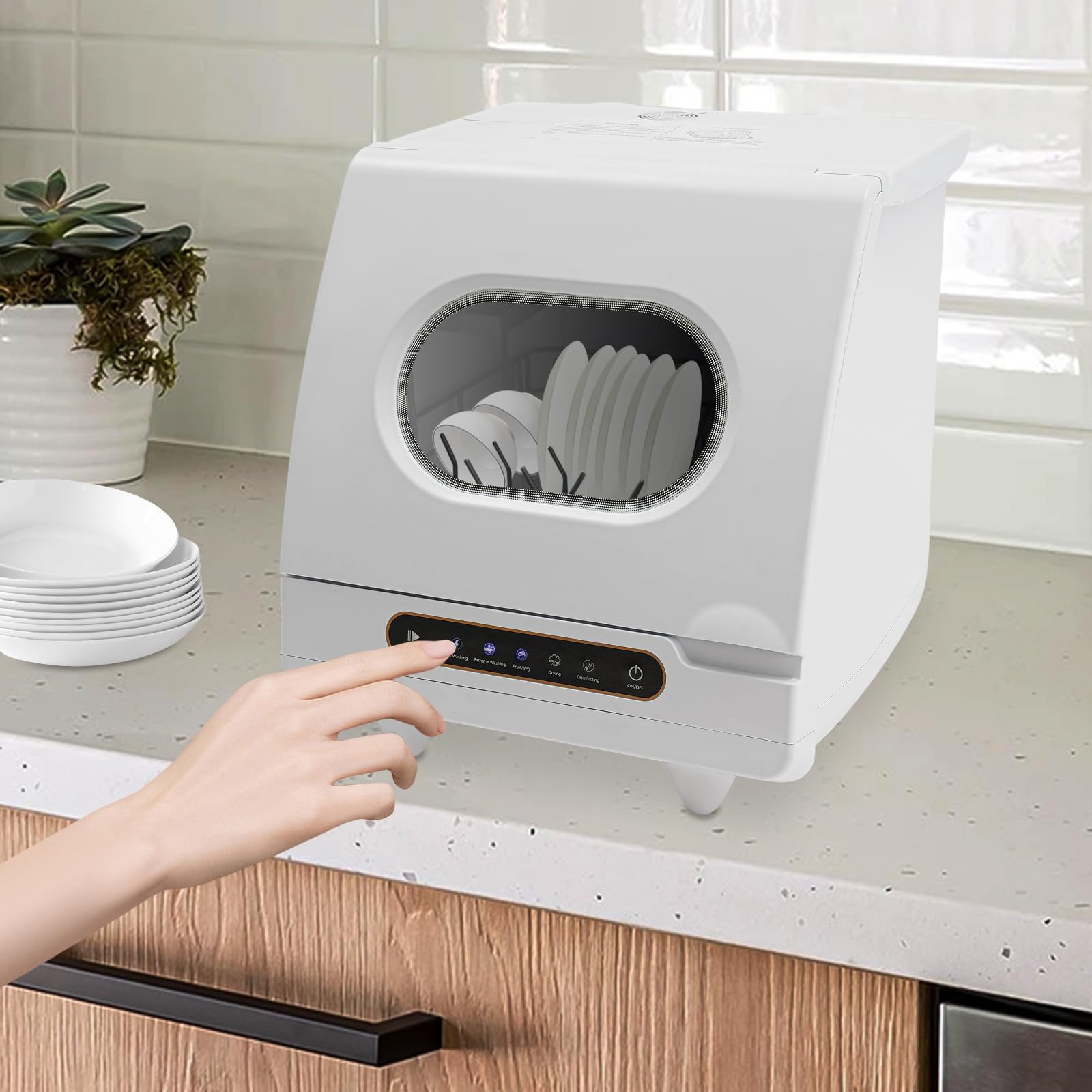 **Mini Portable Dishwasher 5L with Built-in Water Tank - Compact Countertop Dishwasher for Small Spaces, Includes Water Inlet & Drain Hose - Perfect for Cleaning Dishes, Utensils, Vegetables & Fruits (White) - Ideal for Apartments, RVs, Dorms & Tiny Homes**