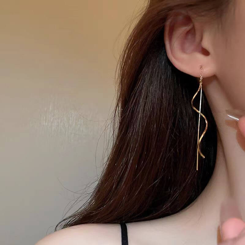 14K Gold Spiral Long Chain Threader Earrings for Women - Dainty Boho Chic Jewelry Gift - Perfect for Parties, Weddings & Everyday Wear | HE15915
