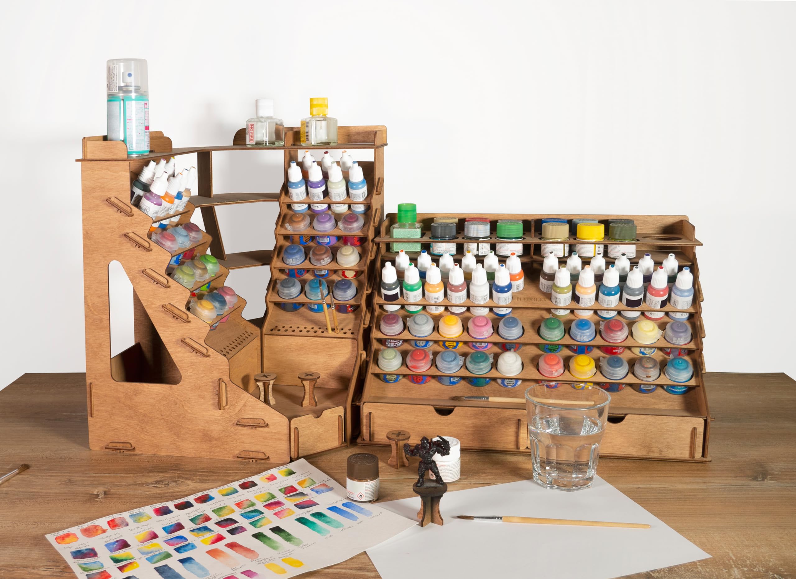 58-Hole Wooden Paint Storage Rack with 4 Mini Stands & Removable Shelf - Craft Paint Organizer for Miniature Paint Bottles - Perfect for Art Studios, DIY Projects & Hobby Paint Storage