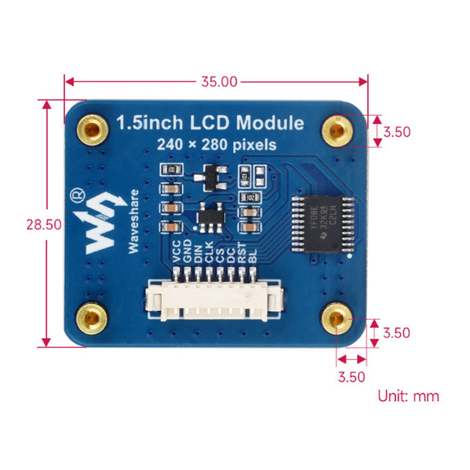 1.5 Inch IPS Display SPI Interface Round Screen NV3030B LCD Expansion Board for Arduino, Raspberry Pi, and DIY Electronics Projects