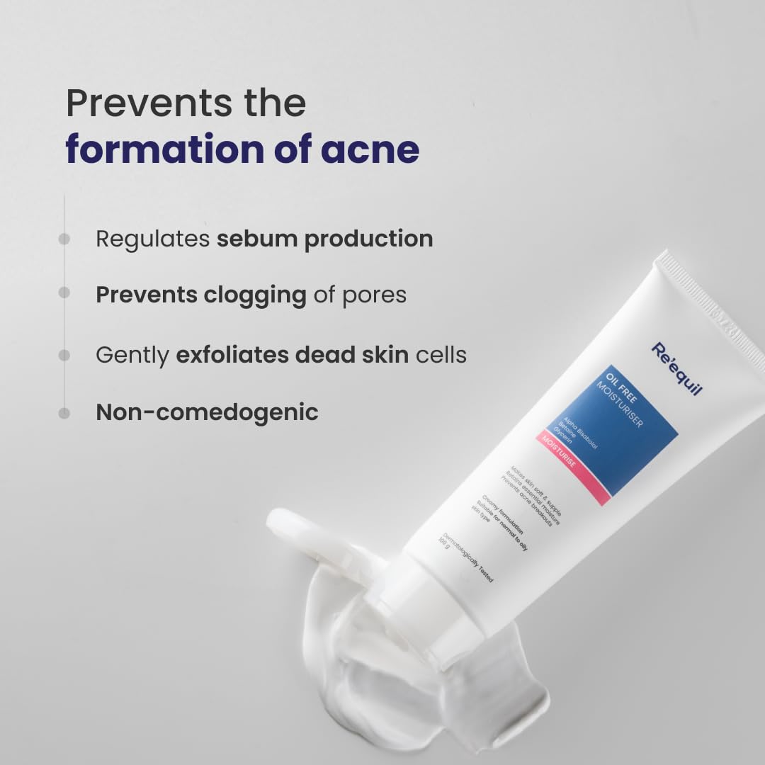 RE' EQUIL Oil-Free Face Moisturizer for Acne-Prone Skin | Lightweight Hydrating Moisturizer for Normal, Oily & Combination Skin | Non-Greasy Formula Prevents Breakouts & Retains Moisture | 100g | Perfect for Daily Skincare Routine & Travel-Friendly Size