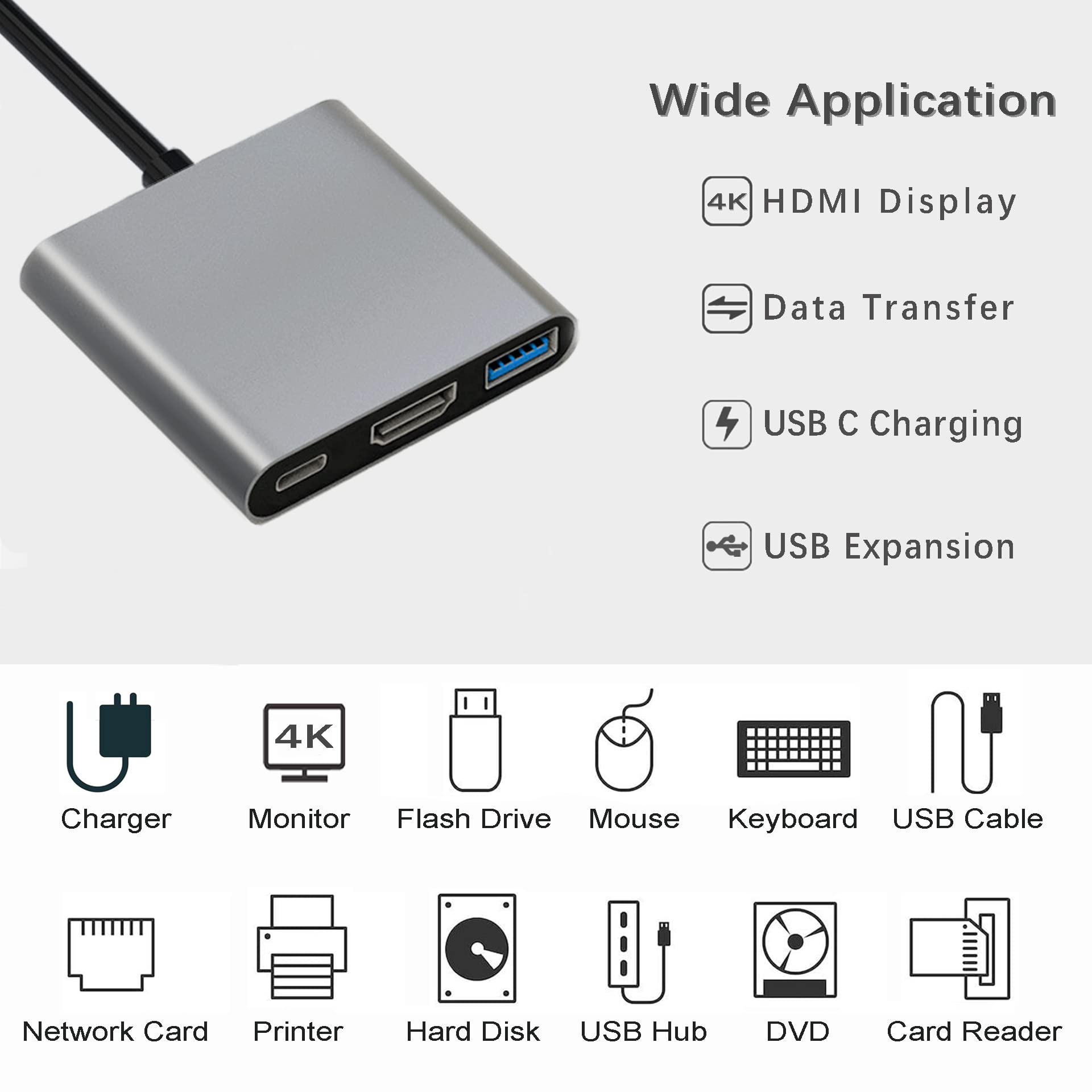 **USB C to HDMI Multiport Adapter with 4K 60Hz, 10Gbps USB 3.0 & PD Charging – Compatible with MacBook Pro, iPad Pro, Laptop & Monitor – Ideal for Work, Gaming & Home Office**