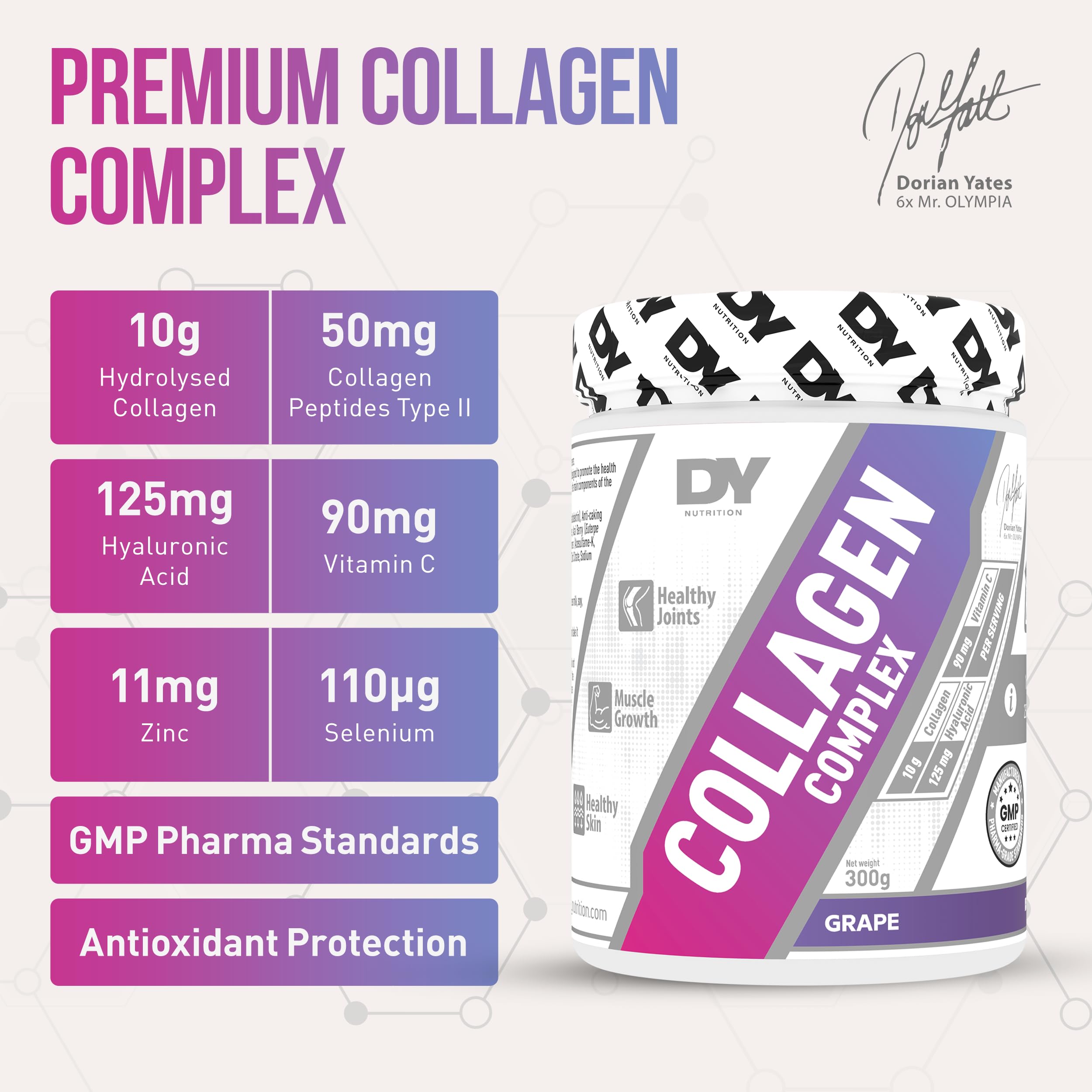 DY Nutrition Collagen Complex 300g - Hydrolyzed Collagen Peptides Powder for Skin, Hair & Nails - Supports Joint Health & Anti-Aging - Unflavored Protein Supplement for Smoothies, Coffee & Baking
