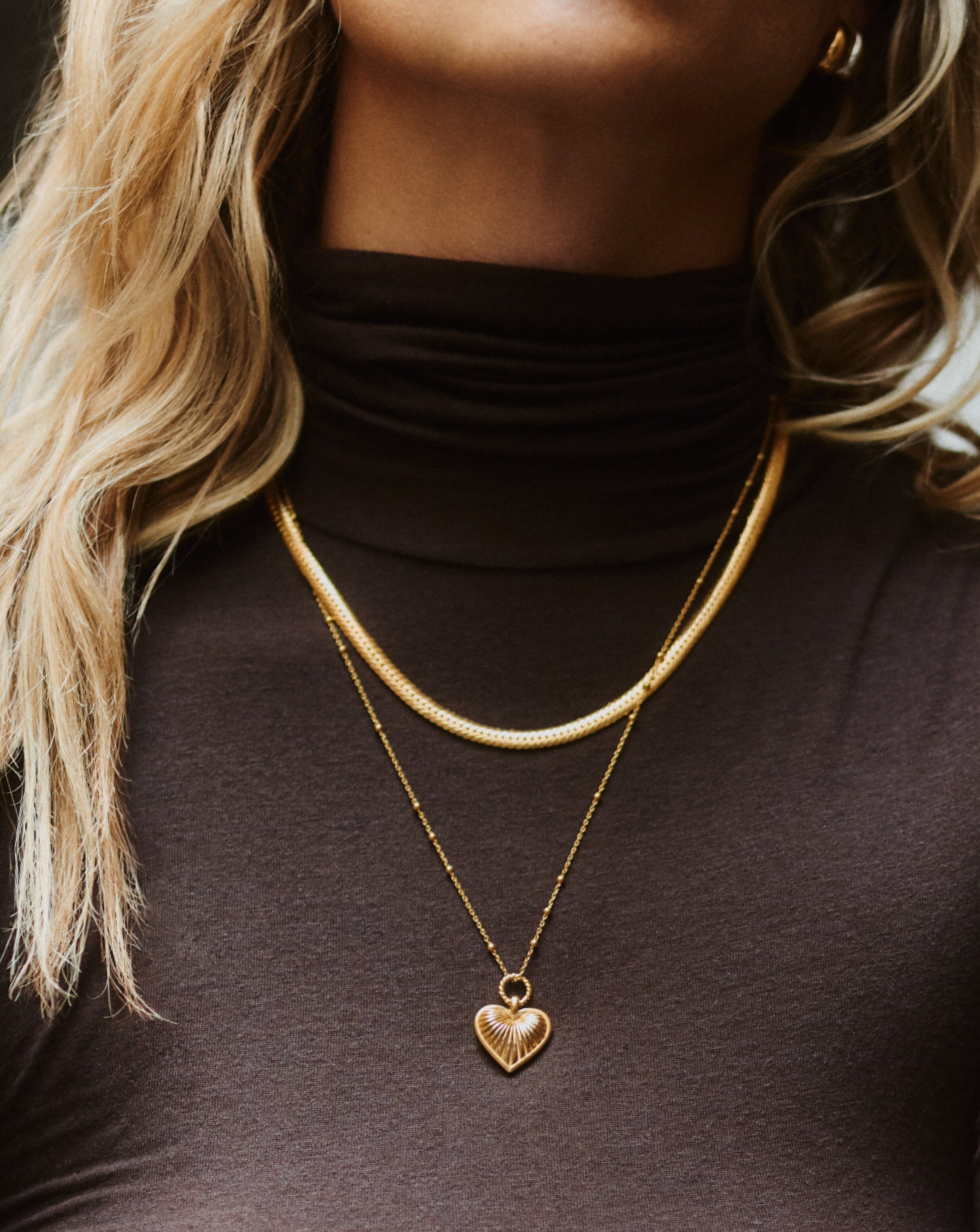 Ridge Heart Charm Pendant Necklace - 18k Gold Plated Elegant Jewelry for Women | Perfect Gift for Valentine's Day, Anniversary & Special Occasions