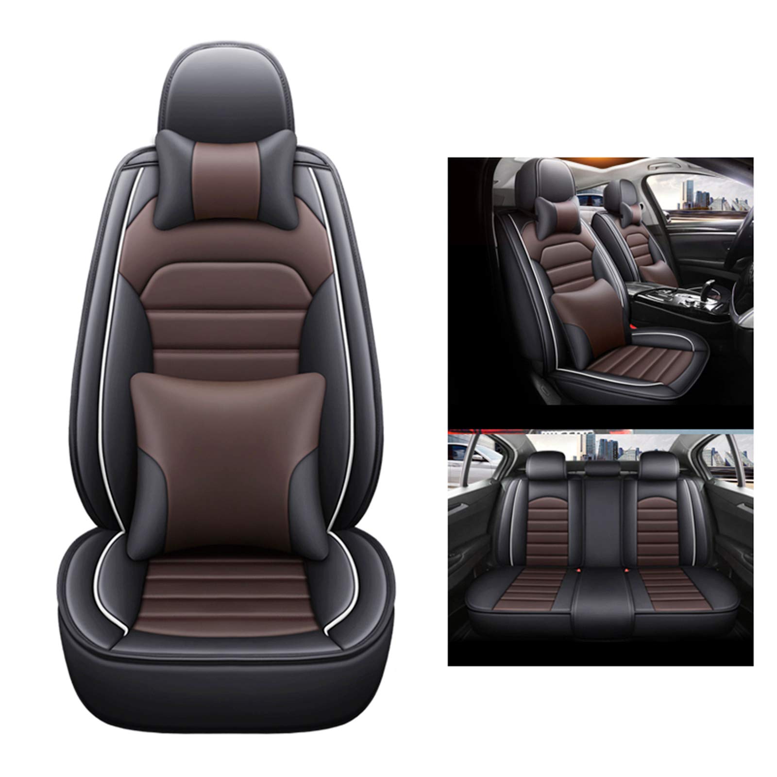 JOYOTO Universal Car Seat Protector Set - 5-Piece Full Coverage Seat Covers with 4 Pillows (Headrest & Lumbar Support) | Fits Most SUVs, Trucks & Sedans Including Chevy Equinox, Toyota Camry & Corolla | Black Coffee Color | Perfect for Road Trips, Commuting & Family Travel