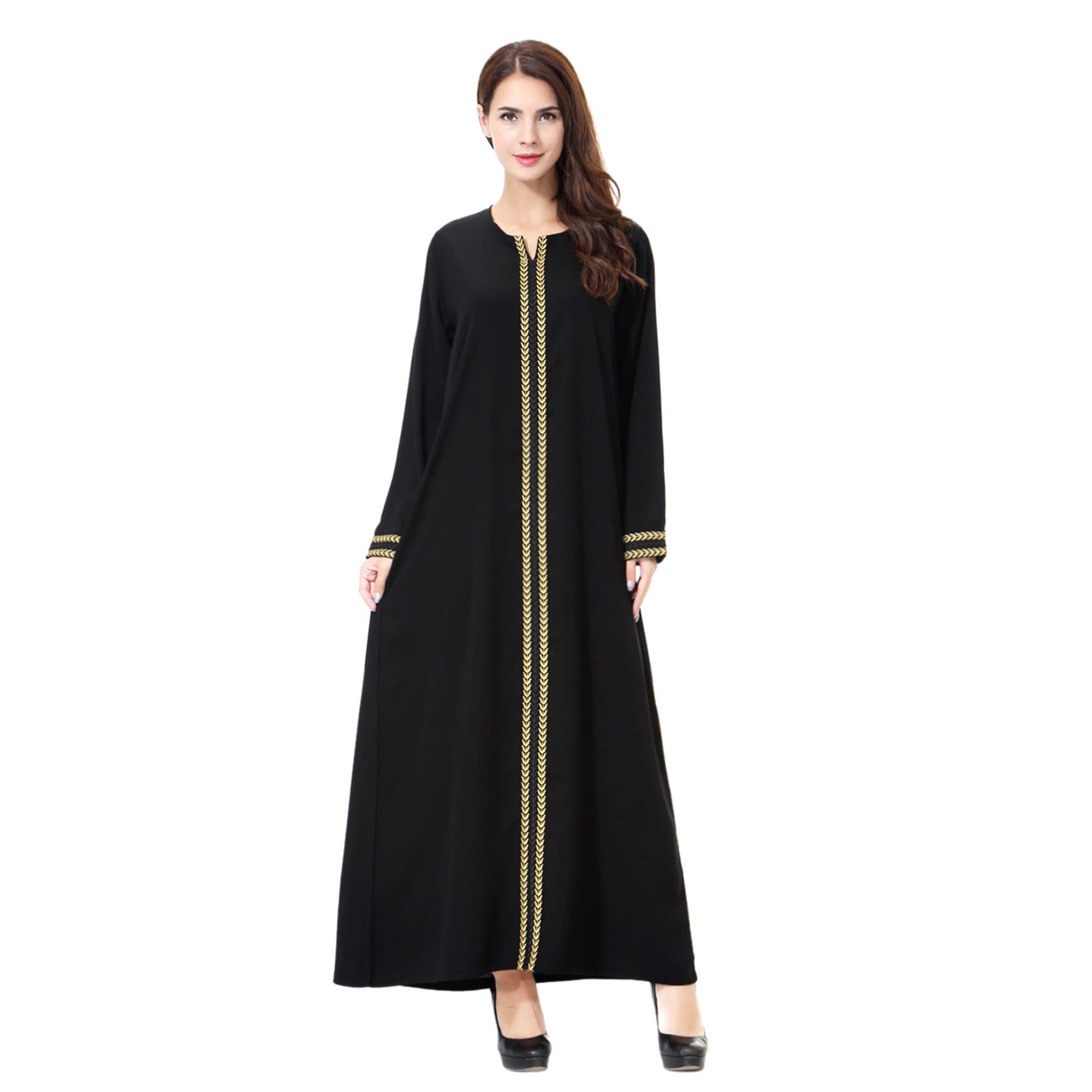 Elegant Islamic Women's Muslim Abaya Dress - Middle East Arabian Long Sleeve Embroidered Robe for Prayer & Modest Fashion | Perfect for Eid, Mosque & Special Occasions