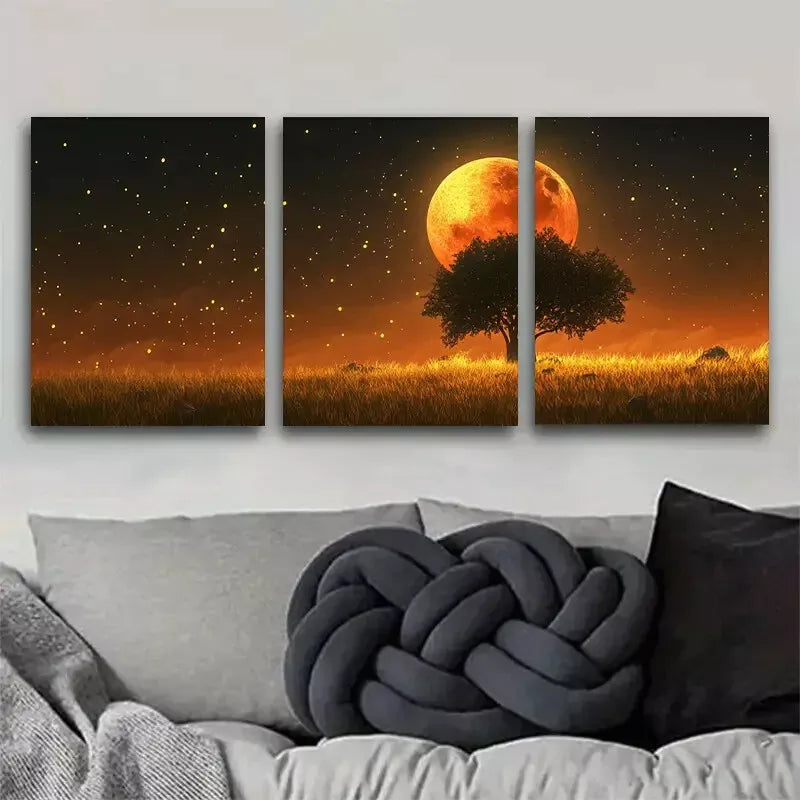 3-Piece Enchanted Moonlit Meadow Framed Canvas Wall Art Set - 40x60cm High Quality Print | Australian Made | Ready to Hang | Perfect for Living Room, Bedroom & Office Decor