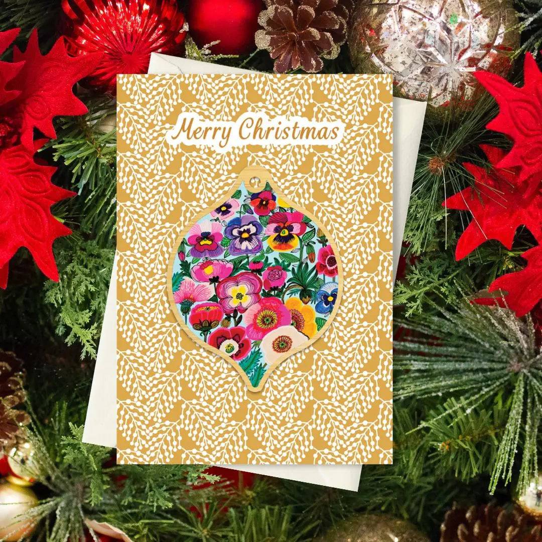 Pansy & Poppy Australian Christmas Card & Bauble Set - Festive Holiday Greeting Cards with Ornament for Xmas Decorations - Perfect for Home, Office & Gift Giving