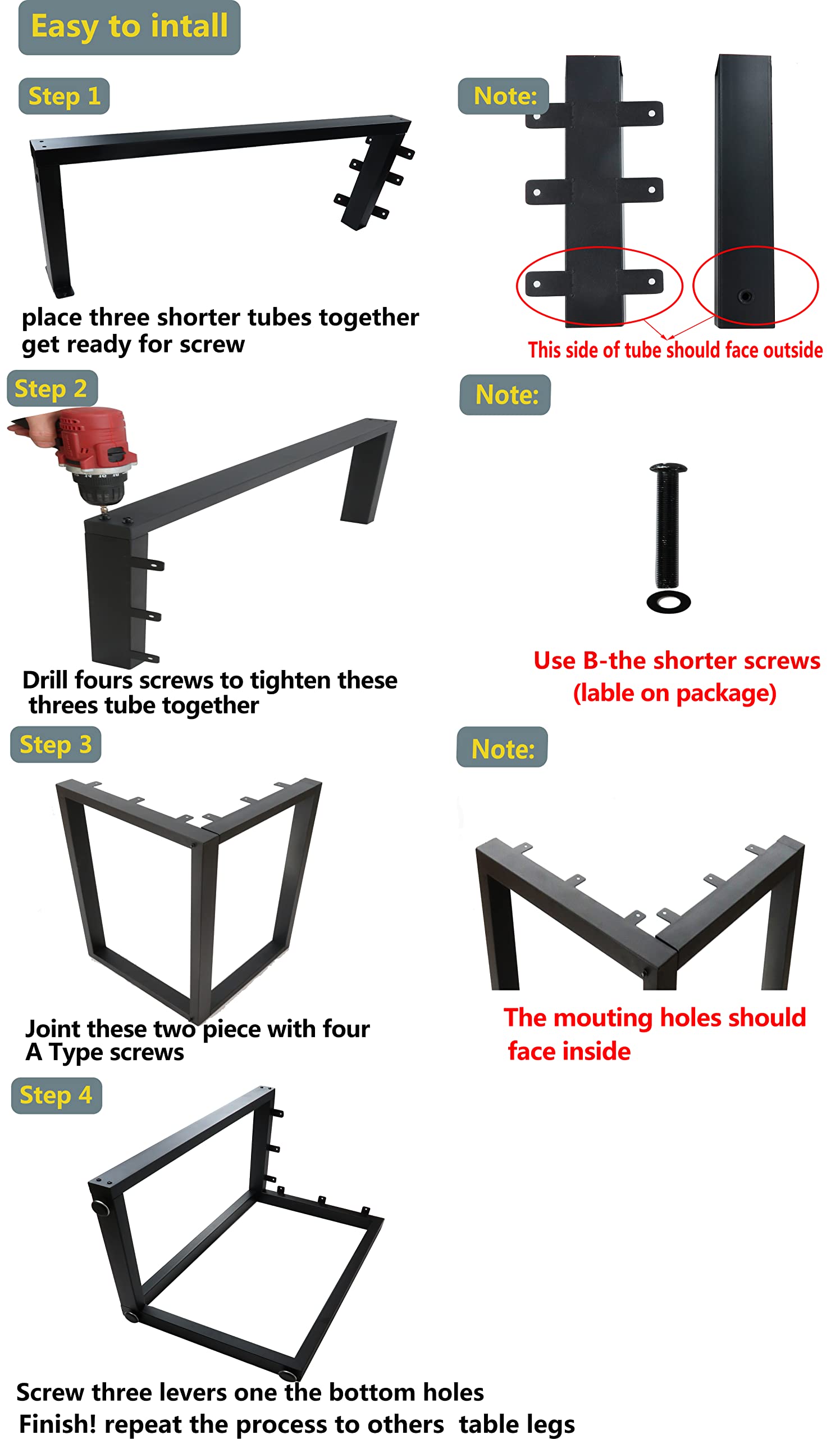 Heavy Duty Metal Table Legs Set of 2 - 28