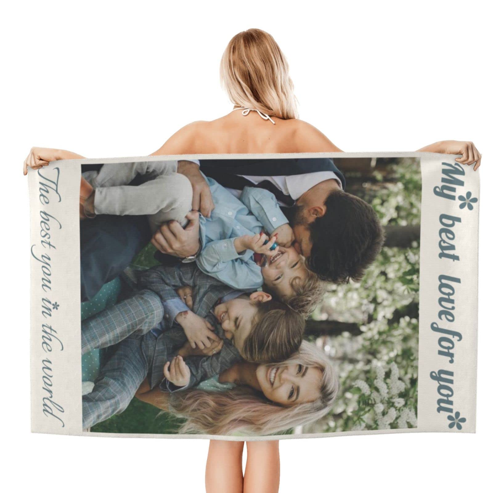 Custom Personalized Photo Beach Towels with Text - Oversized 32x52 Inch Bath Towels for Adults, Women & Men - Perfect Wedding, Birthday Gift Idea - Great for Beach, Pool, Spa & Home Decor