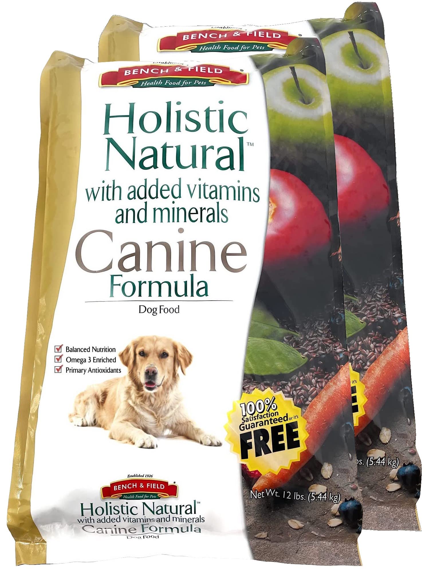 Bench & Field Holistic Natural Adult Dry Dog Food - Chicken Meal & Brown Rice Recipe - 12 lb Bag (Pack of 2) | Premium Nutrition for Active Dogs - Perfect for Daily Feeding & Training Rewards