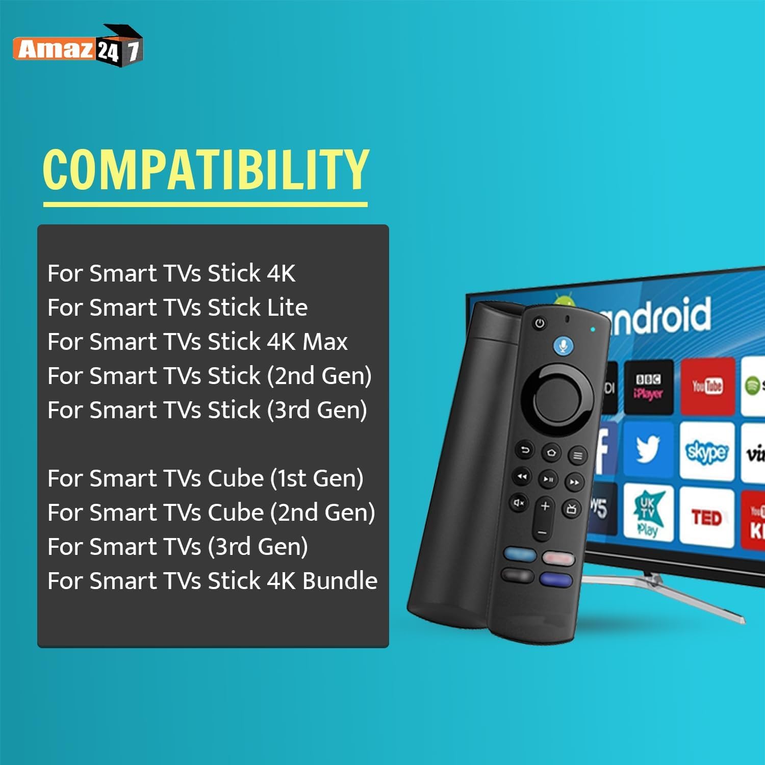 AMAZ247® Replacement Voice Remote Control for Fire TV Stick & Fire TV - Compatible with Alexa, Streaming, Movies, and Gaming
