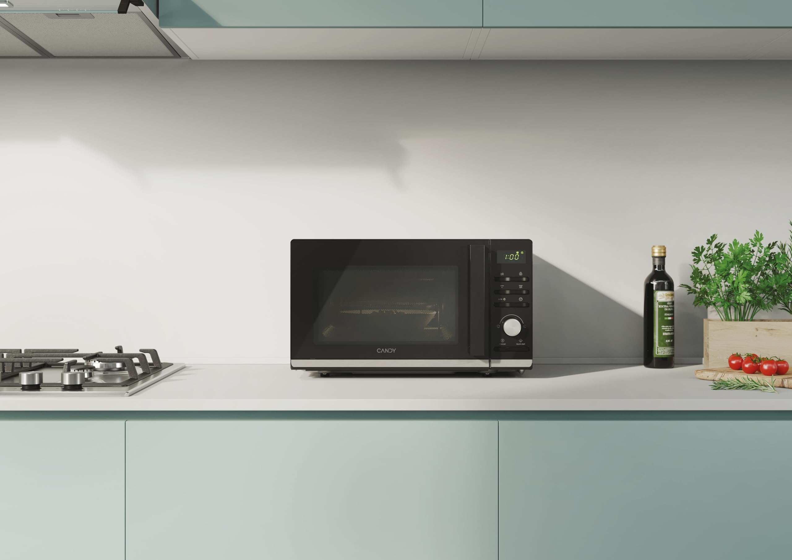 Candy Moderna CMGA20TNDB 20L Microwave with Grill - 1250W, 6 Power Levels, Digital Display, 8 Functions, Safety Lock, 25.5CM Turntable, Grill Rack, Self-Cleaning, hOn App, Black - Perfect for Small Kitchens, Dorms & Office Spaces