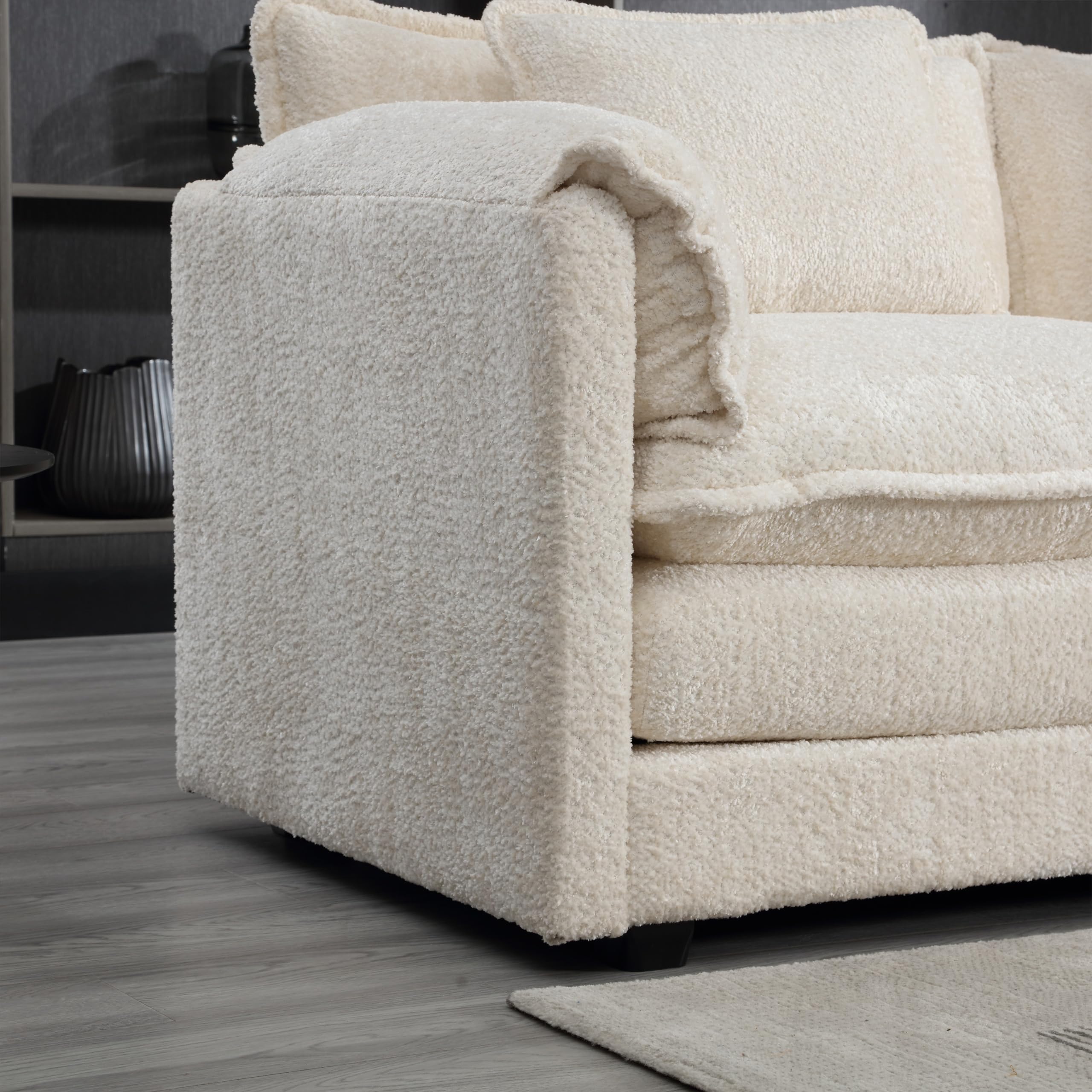 L-Shaped Corner Modular Sectional Sofa with Ottoman & Pillows - Boucle Fleece Upholstery, Double Layer Cushions, Deep Seat - Perfect for Small Space Living Room, Apartment, Home Office (Gray) | Cozy Lounge, Movie Nights & Guest Accommodation