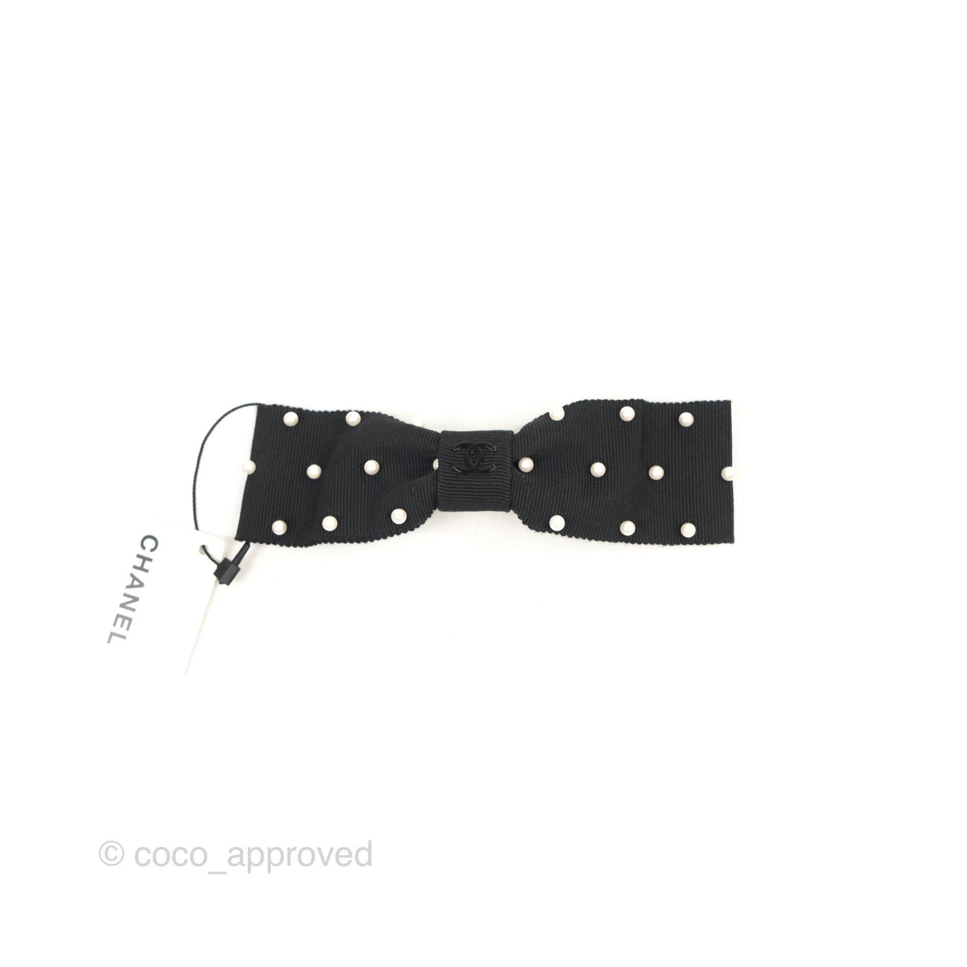 Chanel CC Pearl Ribbon Black Hair Clip Barrette - Elegant Hair Accessory for Women, Perfect for Weddings, Parties & Everyday Style