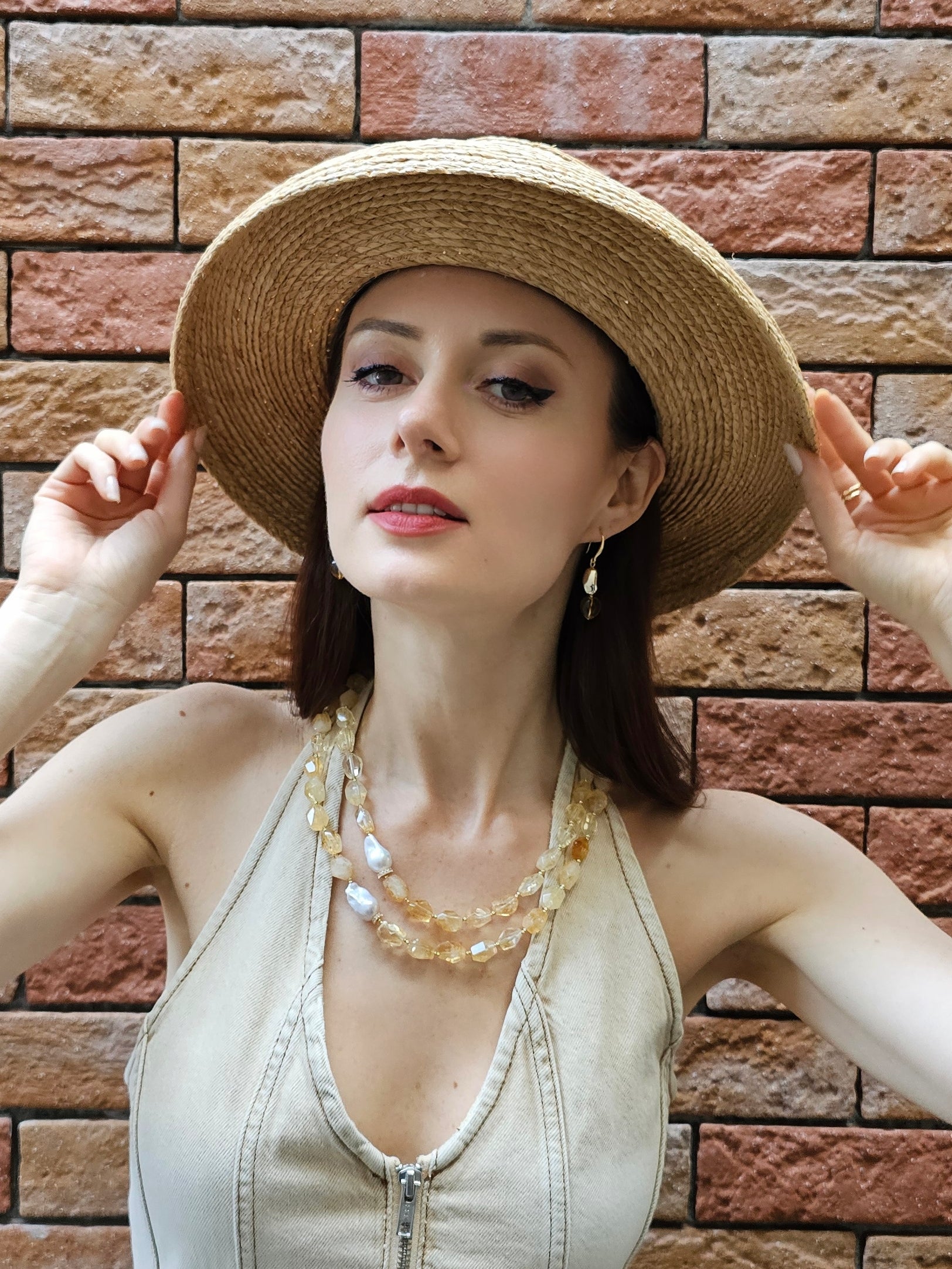 Modern Style Heart Citrine Dangle Earrings for Women - Elegant Gold Plated Jewelry Gift for Valentine's Day, Anniversary & Special Occasions - PE039