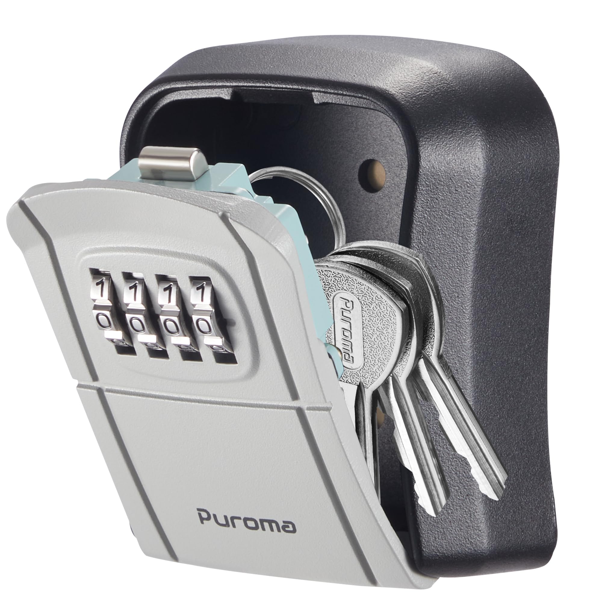**Puroma Wall-Mounted Combination Key Lock Box - Resettable Code Safe Security Storage for House, Office, Garage & Apartment Keys (1 Pack, Grey) - Ideal for Spare Key Access & Emergency Entry**