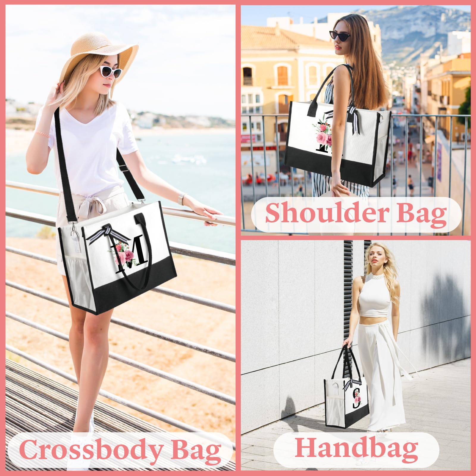 Personalized Canvas Tote Bag for Women - Custom Mother's Day & Birthday Gift with Adjustable Shoulder Strap & Matching Makeup Pouch | Perfect for Shopping, Travel & Daily Use