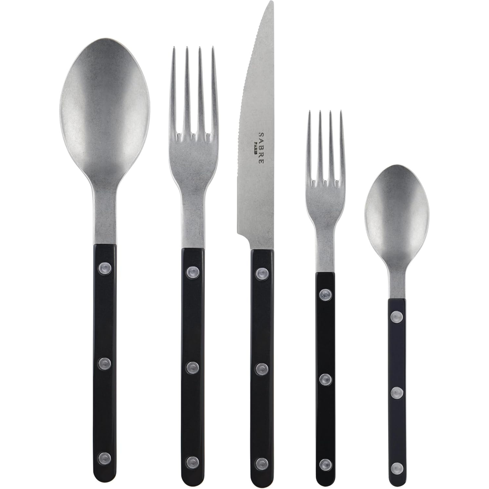 20-Piece Flatware Set for 4 - Bistrot Vintage Collection - Stainless Steel & Nylon Cutlery Set with Knives, Forks, Spoons - Dishwasher Safe Black Matte Silverware - Perfect for Dining, Restaurants, and Home Entertaining