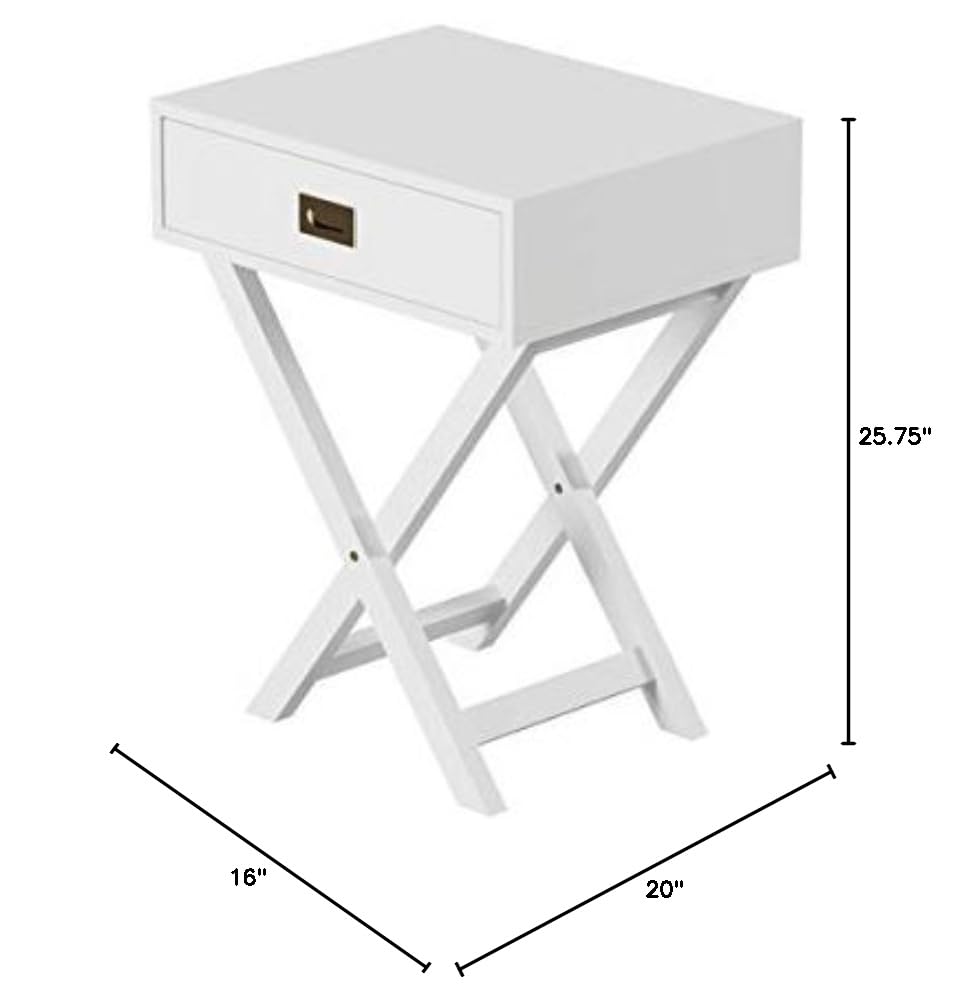 Modern X-Leg End Table with Drawer - Contemporary Wooden Sofa Side Table for Living Room & Bedroom - White Nightstand for Coffee, Books & Decor - Perfect for Small Spaces & Home Office