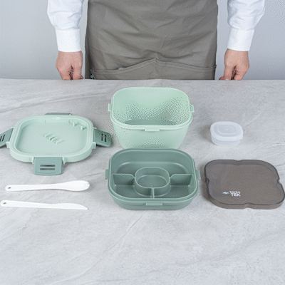 Bento Tek 58 oz BPA-Free Green Lunch Box with Fork & Knife - Microwave Safe, 7.25