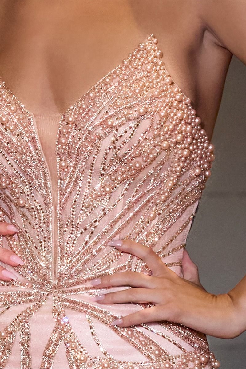 Adrienne Gown - Pearl & Crystal Strapless Fitted Evening Dress for Prom, Wedding & Special Occasions