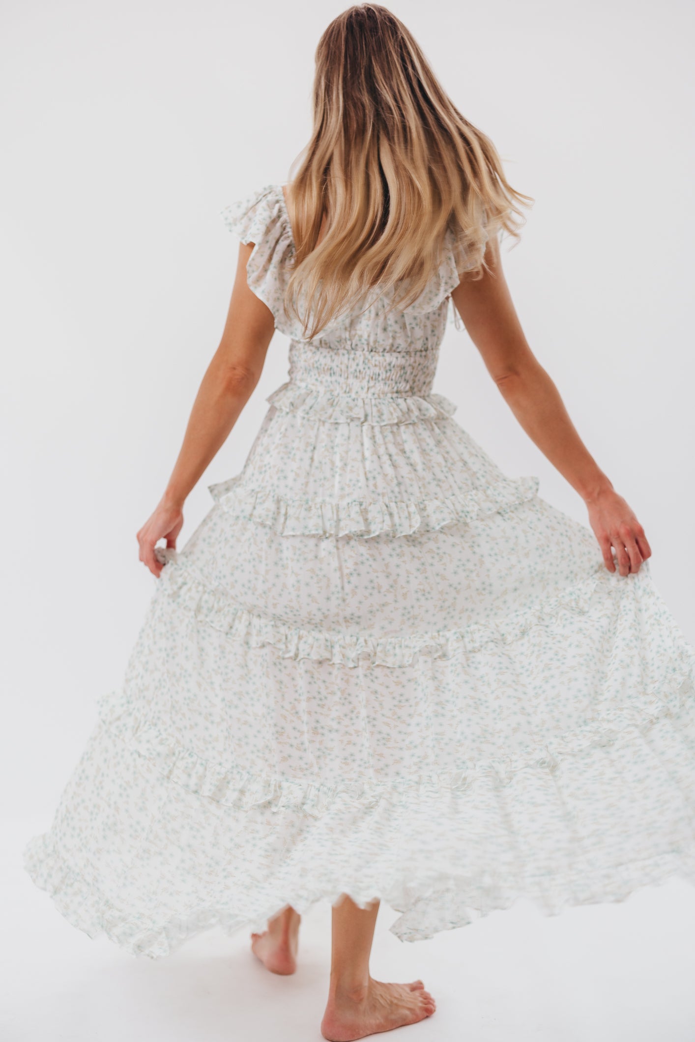 Astrid Ruffle Detail Maxi Dress in Sage Floral - Bump Friendly Maternity Dress for Pregnancy, Nursing & Special Occasions | Flowy Summer Dress for Beach, Wedding & Vacation