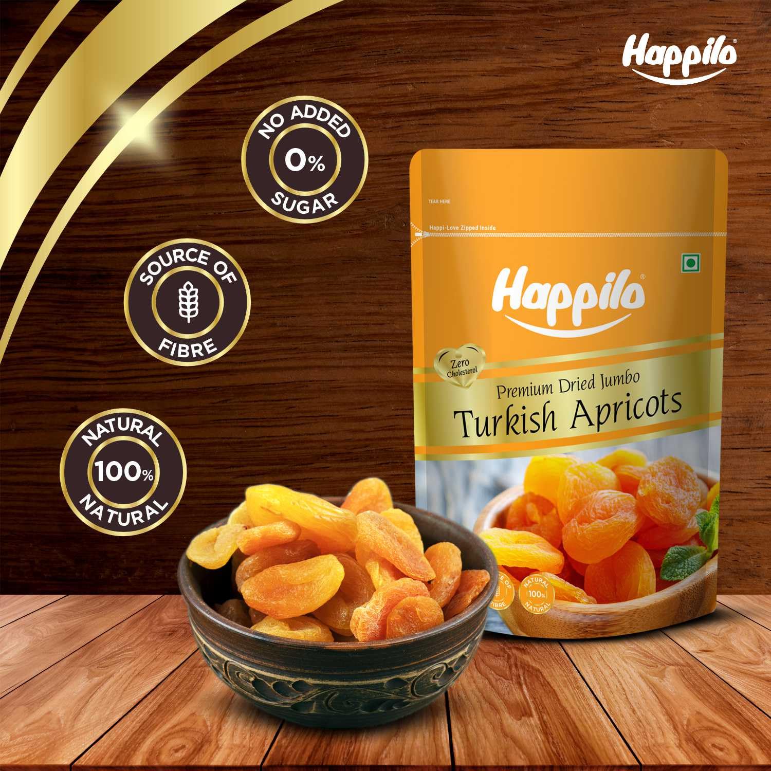 Happilo Premium Dried Turkish Apricots 200g - Vegan, Sun-Dried, Gluten Free, No Added Sugar | Perfect for Baking, Snacking, Smoothies & Healthy Recipes