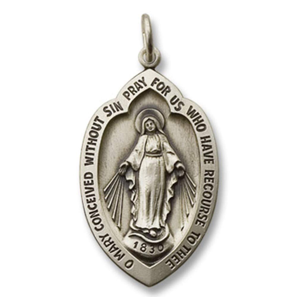 925 Sterling Silver Miraculous Virgin Mary Pendant Necklace - Double Sided Shield Medal with Polished Antiqued Finish - Religious Jewelry Gift for Women & Men - Perfect for Baptism, First Communion & Spiritual Protection