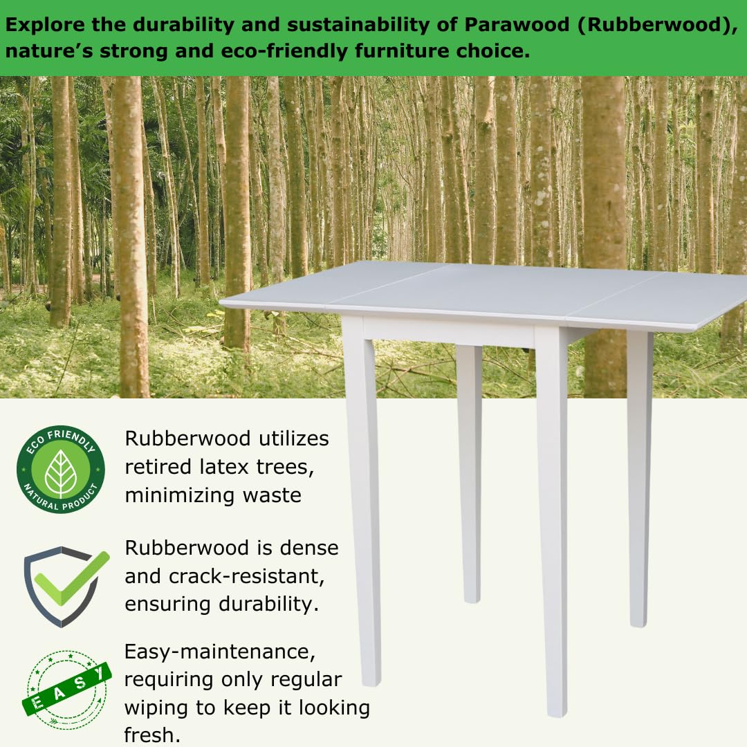 IC International Concepts Solid Wood Small Drop Leaf Dining Table - Real Parawood, Sturdy & Durable - Perfect for Small Spaces, Apartments, Breakfast Nooks & Cozy Dining Areas
