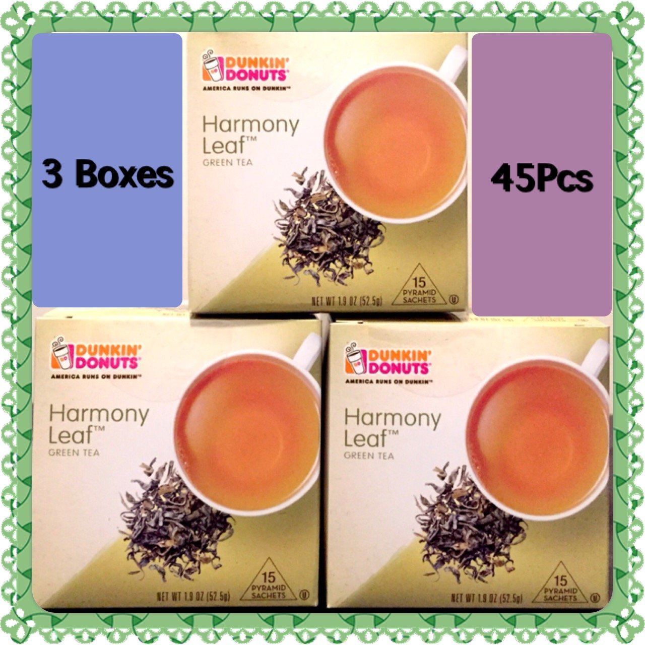 Premium Dunkin' Donuts Harmony Leaf Green Tea - 45 Tea Bags for Energy Boost & Relaxation | Perfect for Morning Routine, Afternoon Pick-Me-Up & Evening Unwind