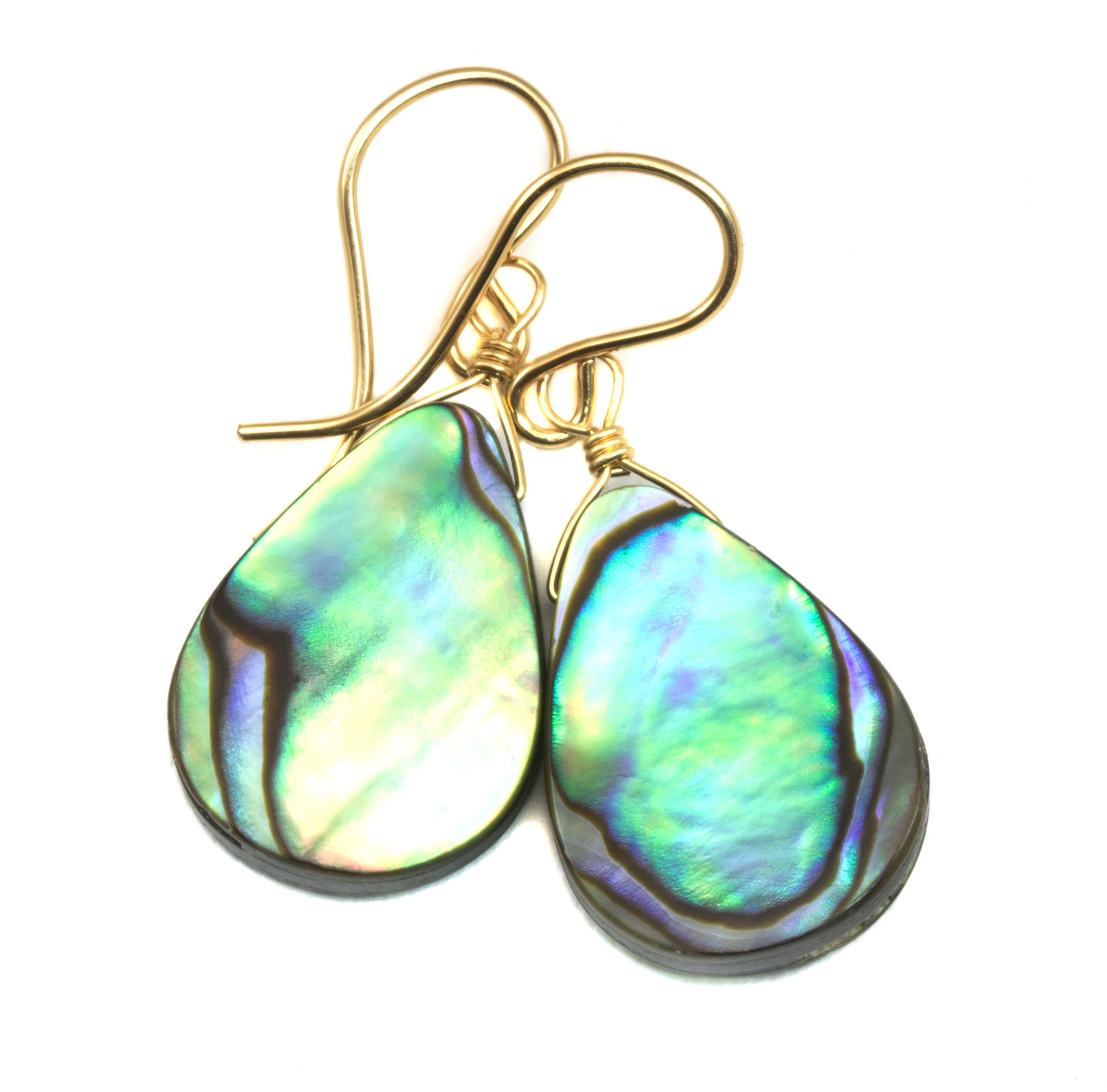 Exquisite Mother of Pearl Earrings - Natural Abalone Paua Shell Dangle Earrings in Peacock Blue Teardrop Design | Perfect for Weddings, Beach Vacations & Boho Fashion