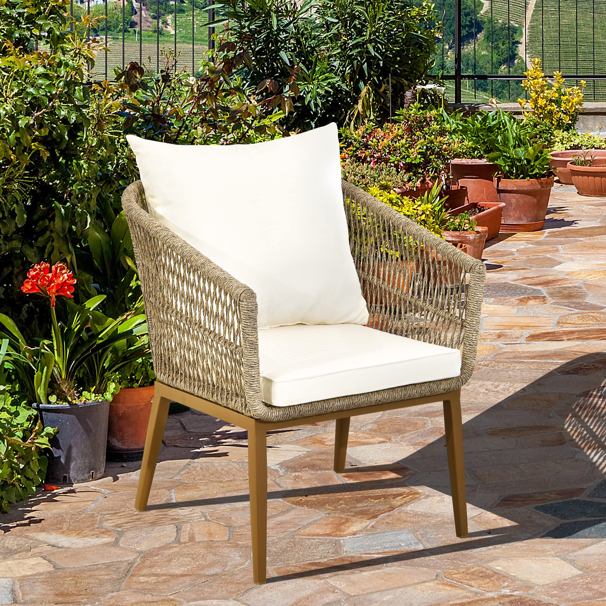 YITAHOME Outdoor Dining Single Sofa Chair - Indoor/Outdoor Wicker Bistro Chair with PE Rattan - Patio, Backyard, Poolside & Balcony Armchair Seating - Tan - Perfect for Relaxing, Entertaining & Outdoor Dining